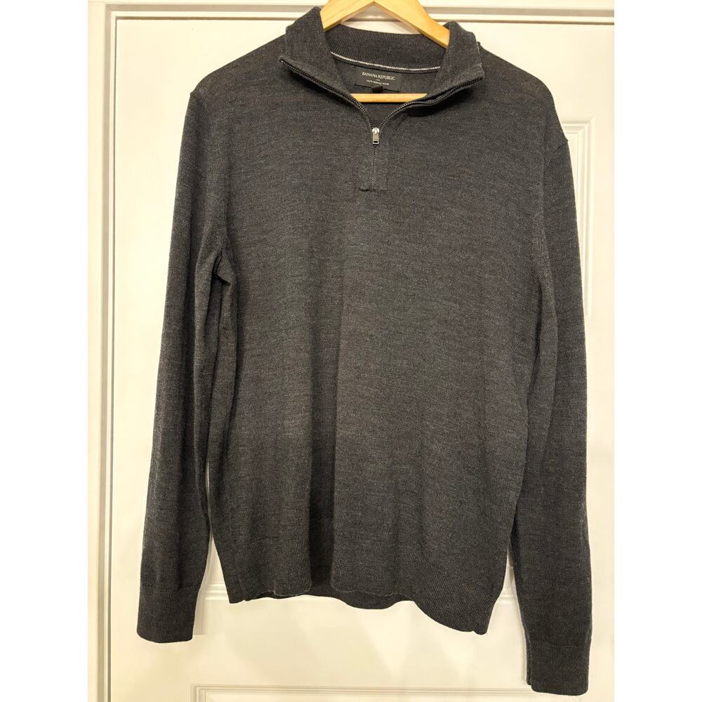 100% MERINO WOOL WOMEN’S GRAY BANANA REPUBLIC LONG SLEEVE SWEATER Size Large